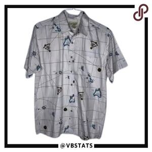 Cooke Street Honolulu White-Blue-Brown Graphic Map Design Aloha Shirt Medium